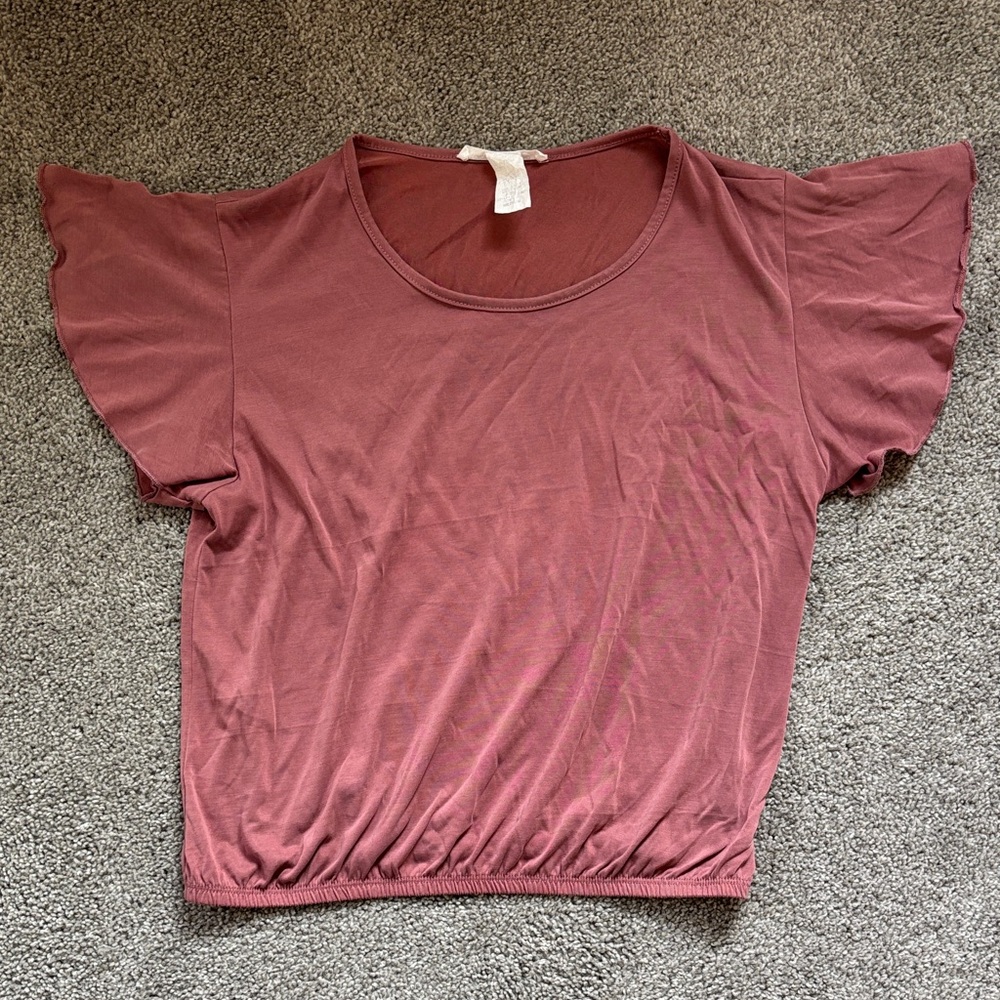 Caution To The Wind Dusty Rose Flutter Sleeve Crop Top